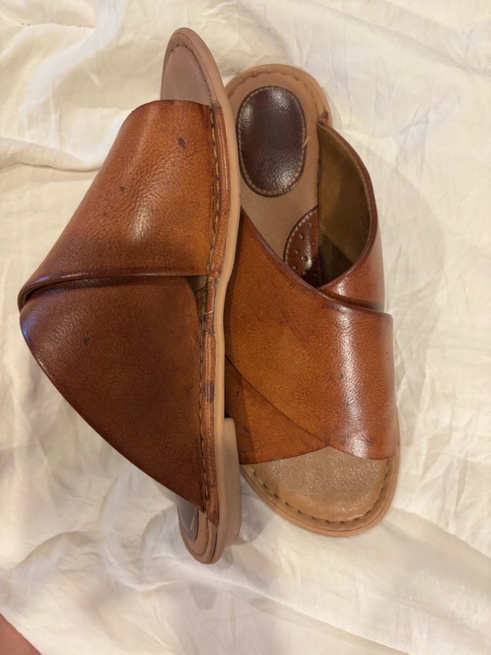 boc Leather Crossover Slide Sandals in Brown